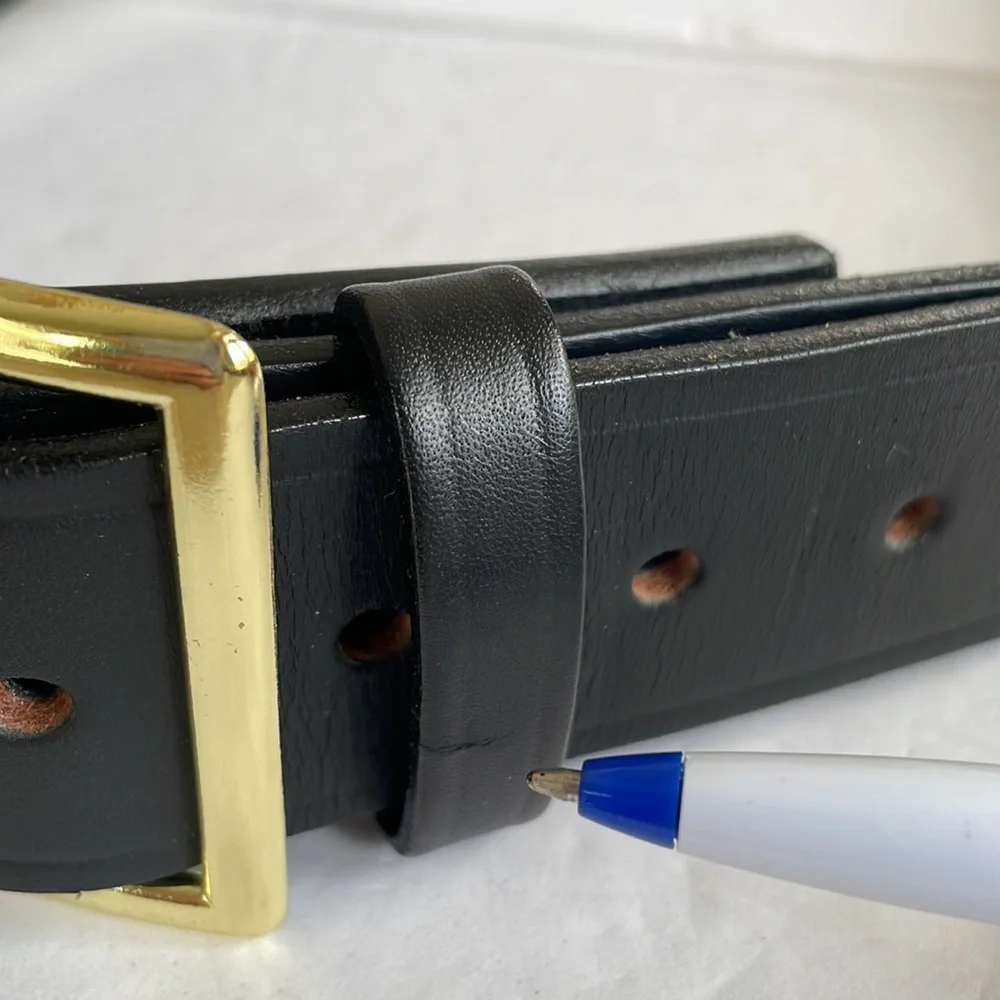 Boston Leather Belt 38 Black Gold Buckle 6505
